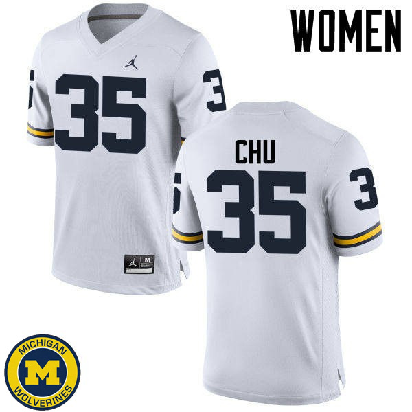 Womens Michigan Wolverines #35 Brian Chu White Alumni Jersey